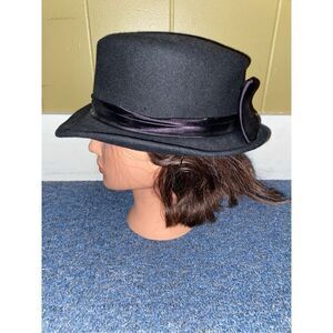Miss Bierner women OS vintage fedora hat black w/satin ribbon bow